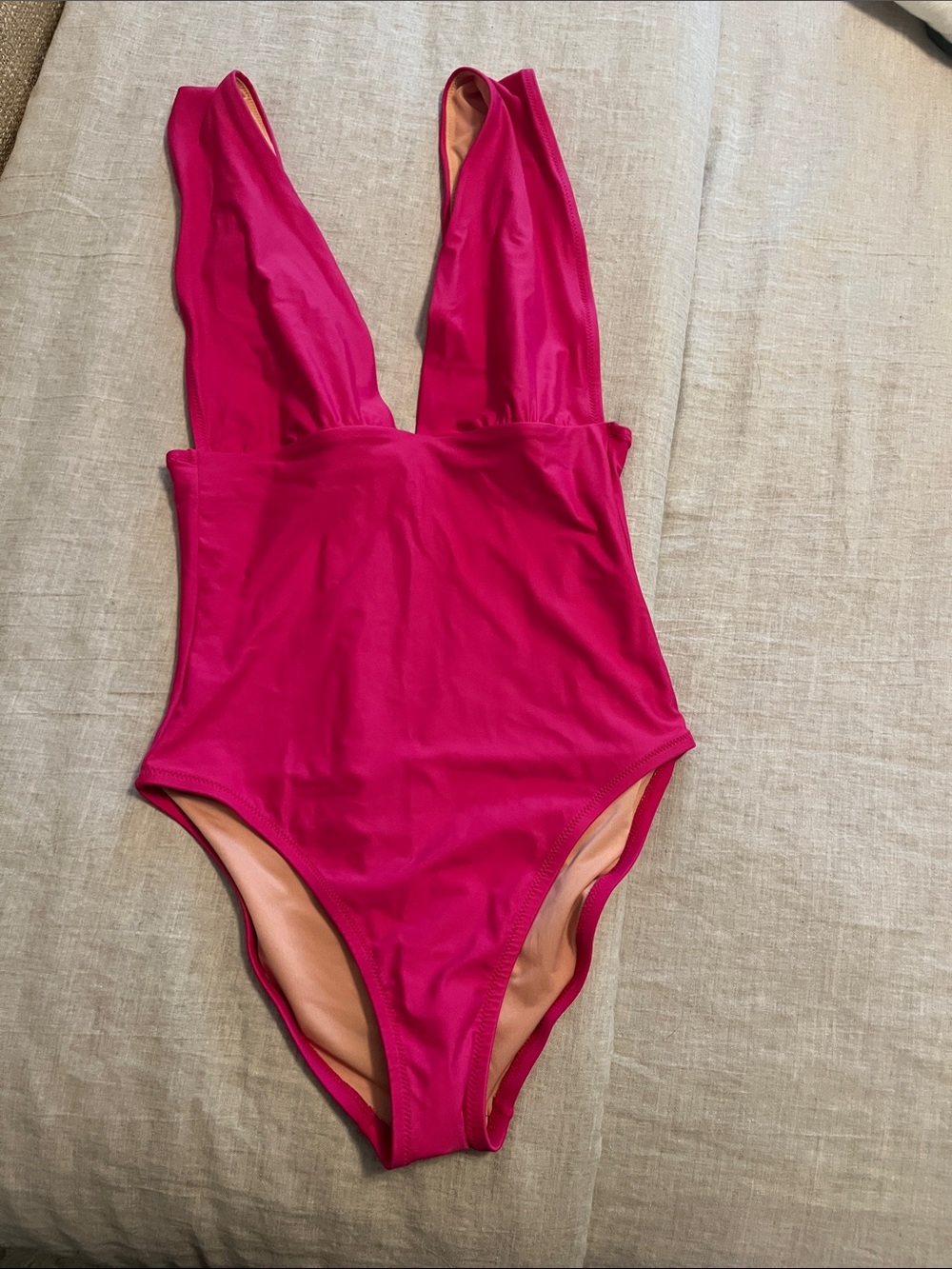 J. Crew Magenta Plunge One-Piece Swimsuit